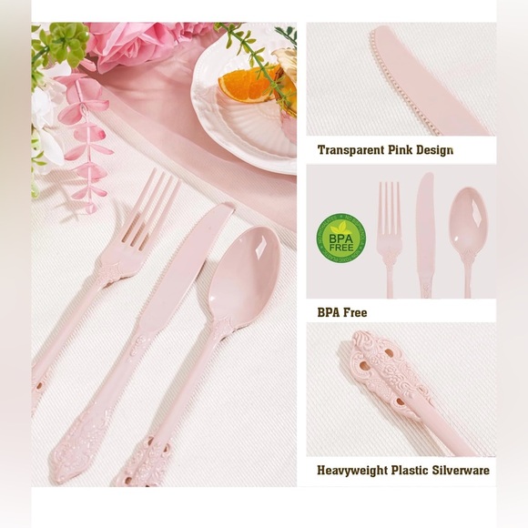 WDF Heavy Duty 120pcs Pink Plastic Cutlery Set Brand New - Picture 7 of 10